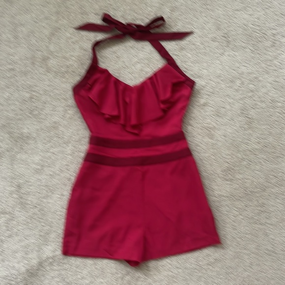 Bebe Ruffle Halter Romper - Red/Pink - 0 - Picture 2 of 5